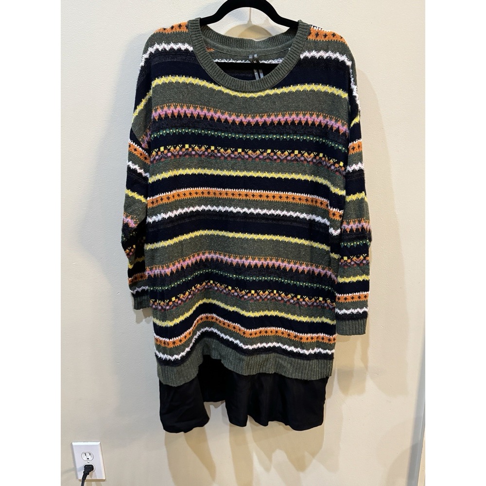By Anthropologie Layered Sweater Dress Multicolor Striped Size Large Stripe Wool - Picture 3 of 11